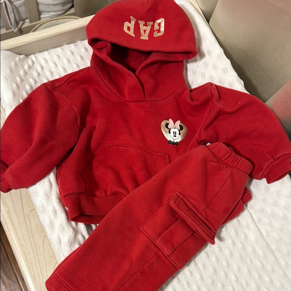 GAP Red Hoodie and Pants Set with Minnie Mouse